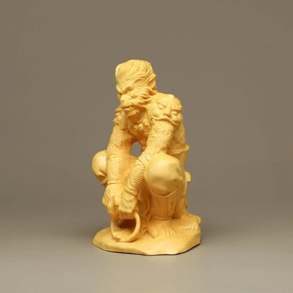 Natural log color Monkey King Statue  Chinese mythological Characters Hand-Carved  Home Room Office Decoration Feng Shui Statue