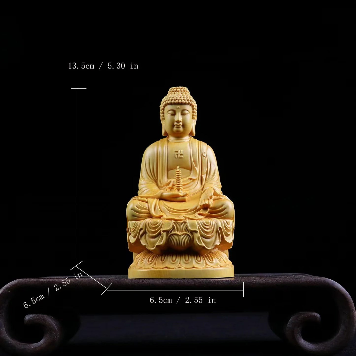 Natural solid wood carving Sakyamuni Buddha Figure Statue ，Boxwood Carved Buddha Statues Home Room Office Feng Shui  Statue