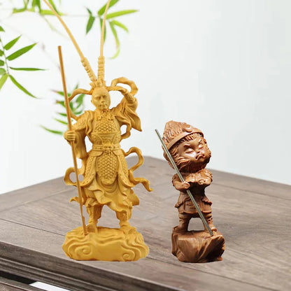 NaturalSolid wood  Mythical figure Monkey King Statue Chinese masterpiece Journey to the West ,Home Room Office Feng Shui Statue