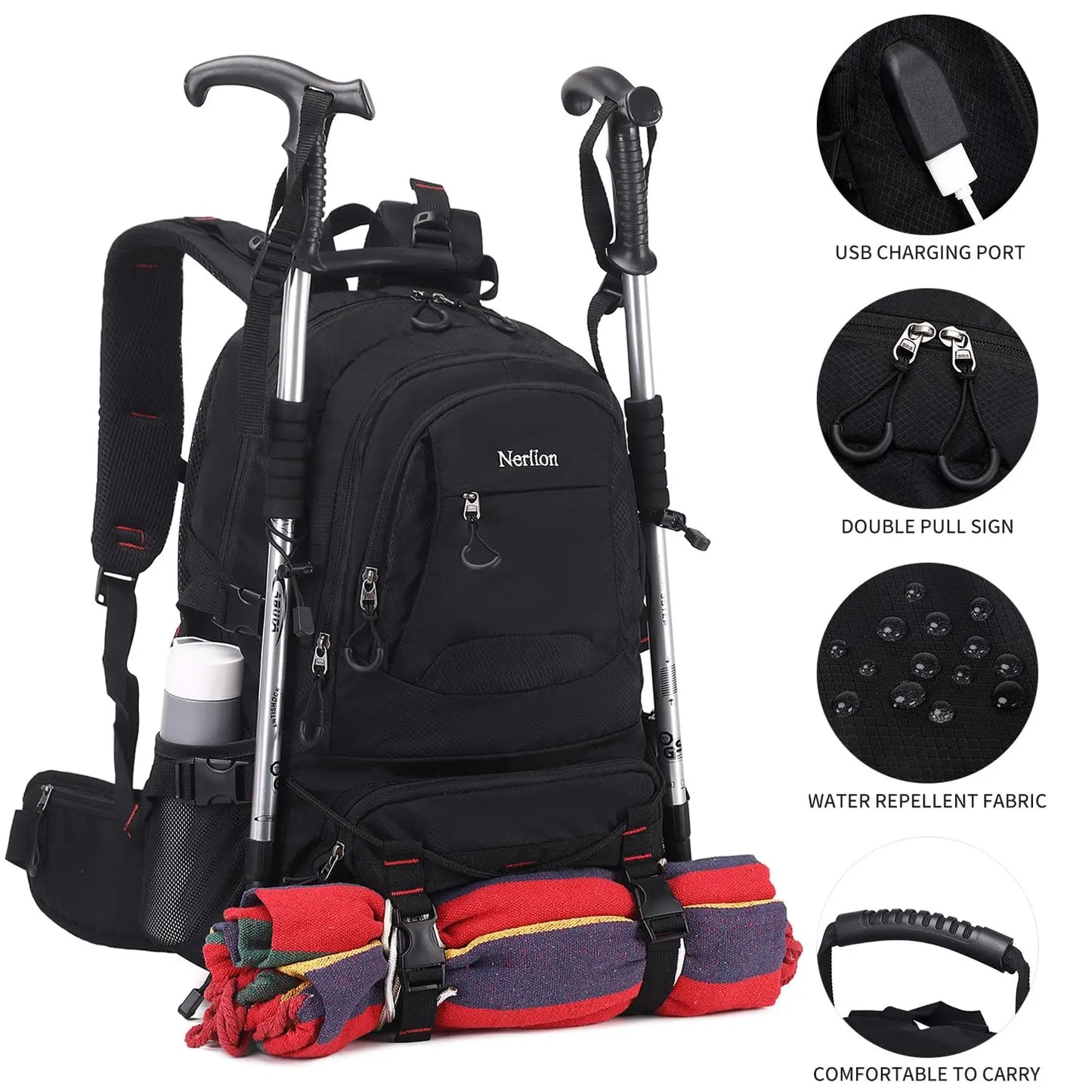 Nerlion 40L Hiking Backpack Travel Backpack for Men Women Camping Waterproof Outdoor Hiking Daypack Lightweight Backpack