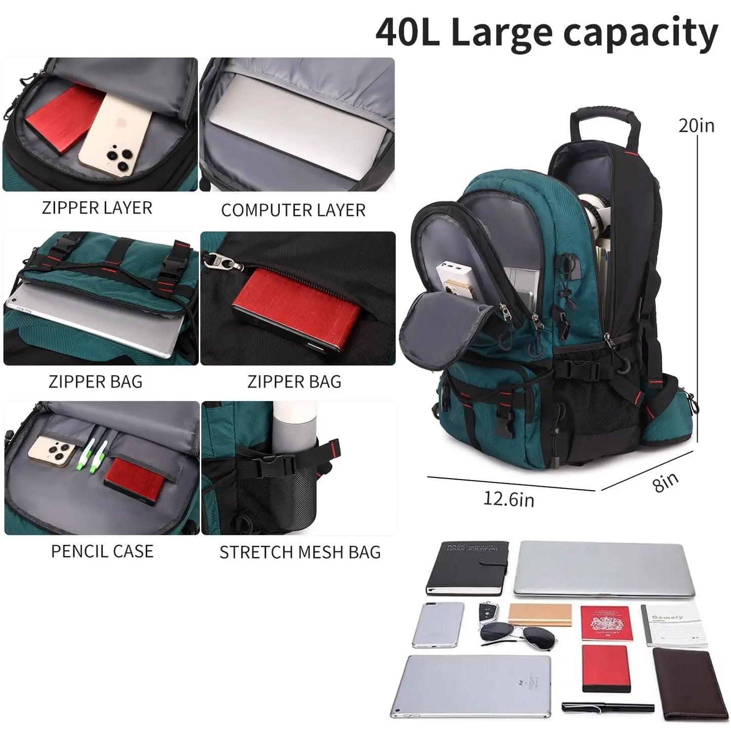 Nerlion 40L Hiking Backpack Travel Backpack for Men Women Camping Waterproof Outdoor Hiking Daypack Lightweight Backpack