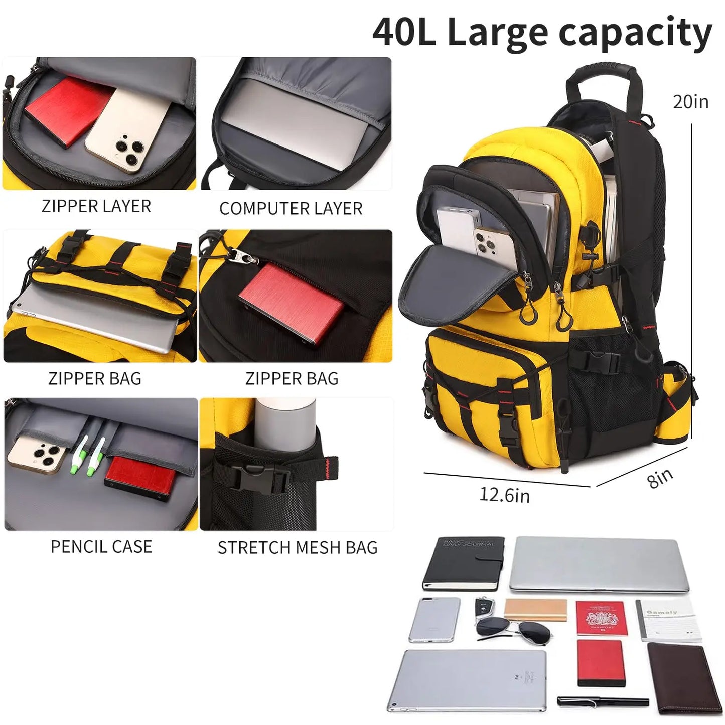 Nerlion 40L Hiking Backpack Travel Backpack for Men Women Camping Waterproof Outdoor Hiking Daypack Lightweight Backpack