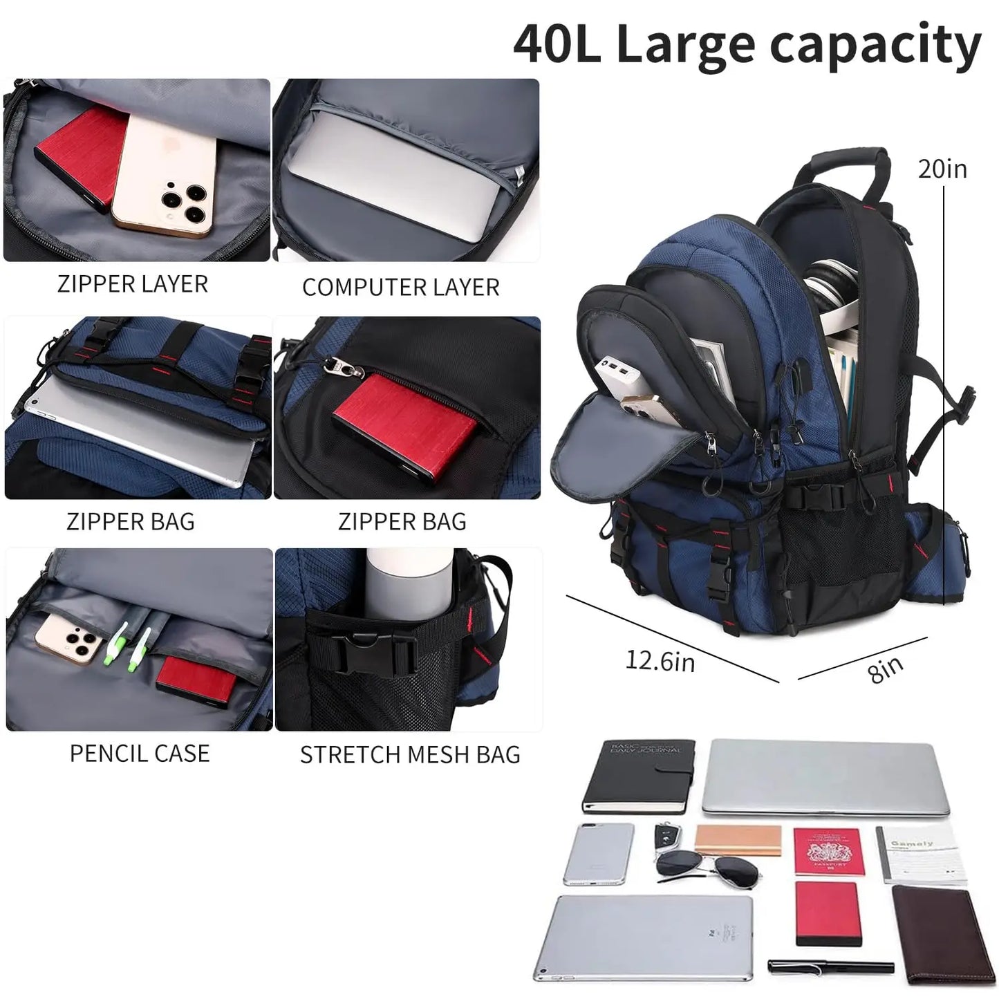 Nerlion 40L Hiking Backpack Travel Backpack for Men Women Camping Waterproof Outdoor Hiking Daypack Lightweight Backpack