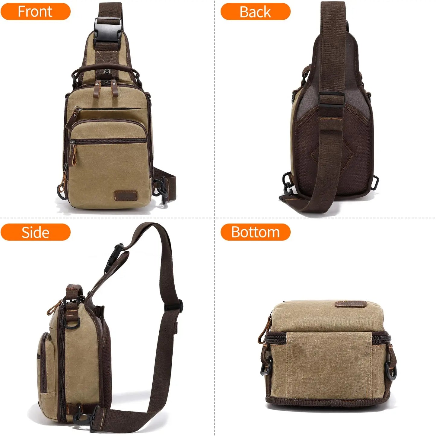 Nerlion Sling Backpack Chest Sling Bag for Men Waxed Canvas Crossbody Bag Water Resistant Shoulder Bag Casual Daypack