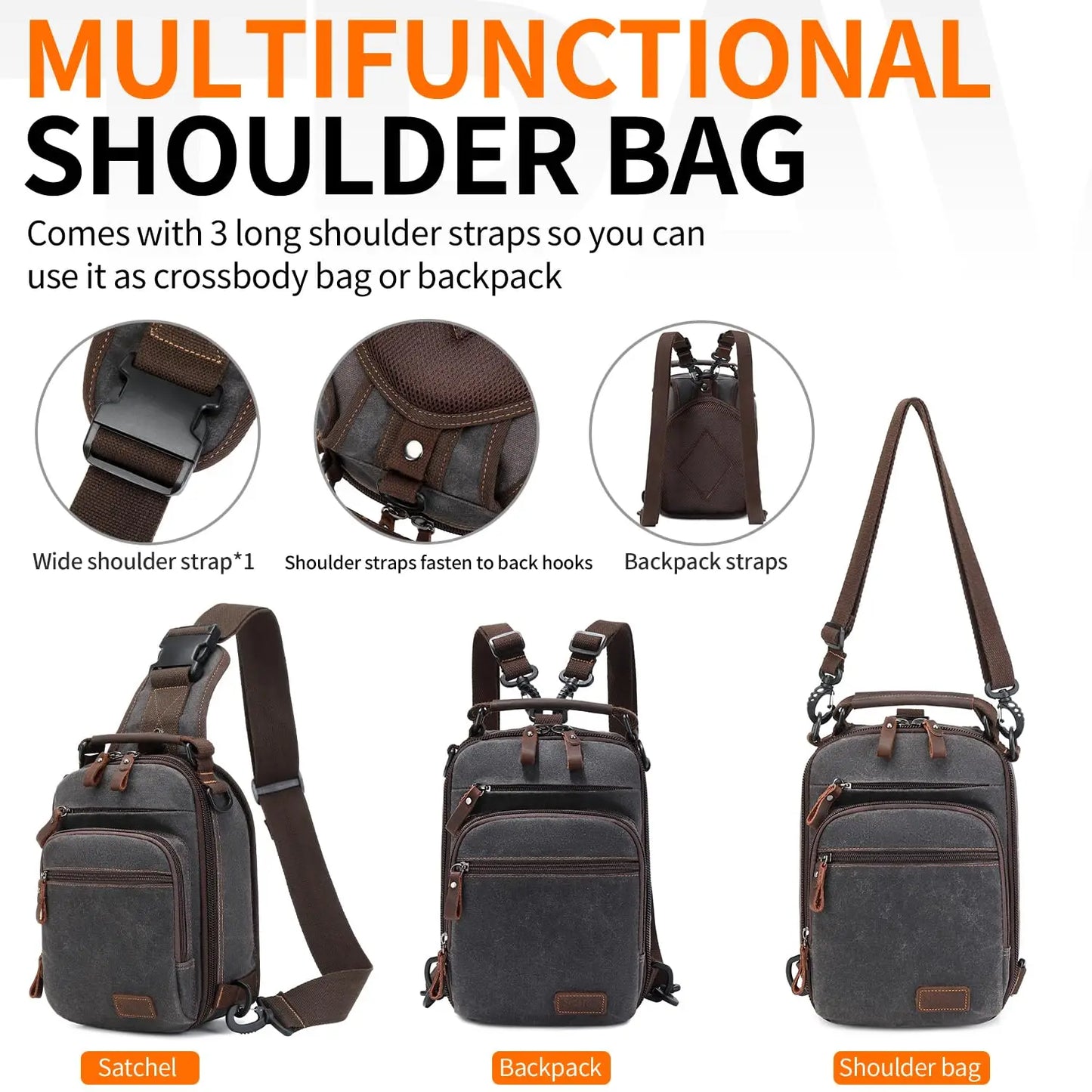 Nerlion Sling Backpack Chest Sling Bag for Men Waxed Canvas Crossbody Bag Water Resistant Shoulder Bag Casual Daypack