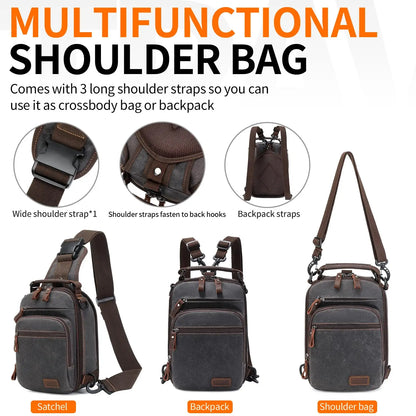 Nerlion Sling Backpack Chest Sling Bag for Men Waxed Canvas Crossbody Bag Water Resistant Shoulder Bag Casual Daypack