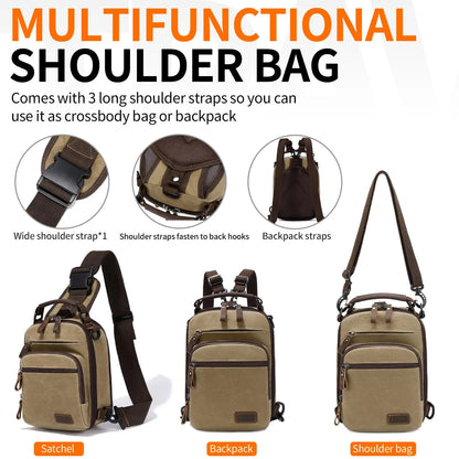Nerlion Sling Backpack Chest Sling Bag for Men Waxed Canvas Crossbody Bag Water Resistant Shoulder Bag Casual Daypack