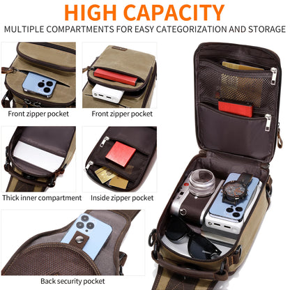 Nerlion Sling Backpack Chest Sling Bag for Men Waxed Canvas Crossbody Bag Water Resistant Shoulder Bag Casual Daypack