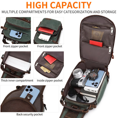 Nerlion Sling Backpack Chest Sling Bag for Men Waxed Canvas Crossbody Bag Water Resistant Shoulder Bag Casual Daypack