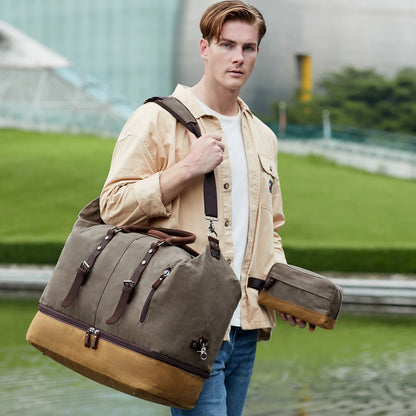 Nerlion Weekender Bag Large Overnight Bag for Men Women with Shoe Compartment Canvas Carry on Luggage Bag Travel Duffel Bag