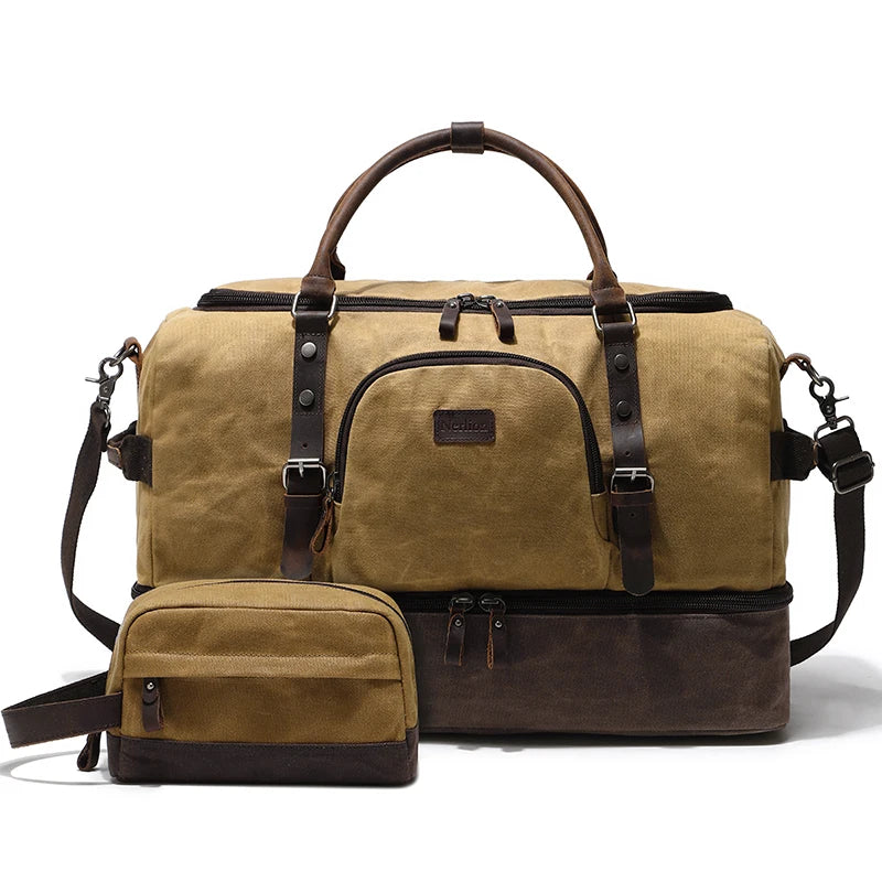 Nerlion Weekender Travel Bag Canvas Carry on Duffel Luggage Bag with Separate Shoe Compartment Overnight Bag for Men Women