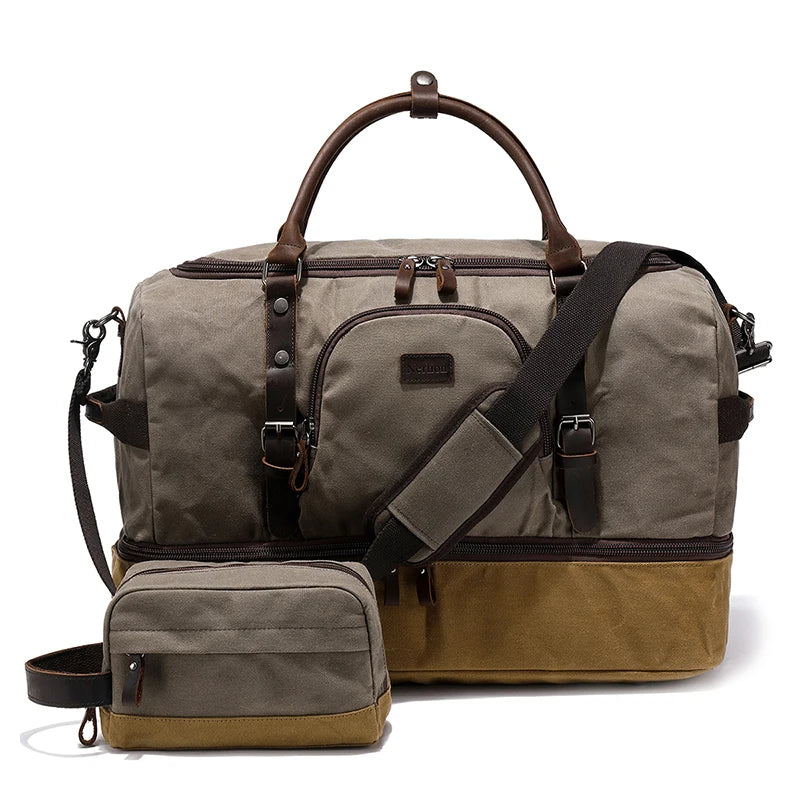 Nerlion Weekender Travel Bag Canvas Carry on Duffel Luggage Bag with Separate Shoe Compartment Overnight Bag for Men Women