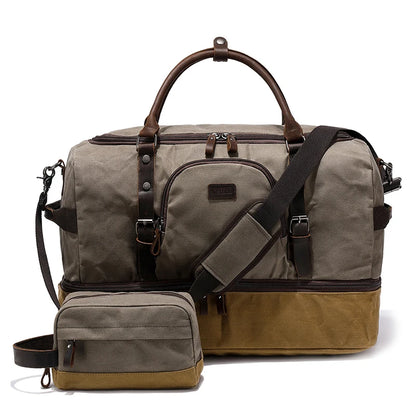 Nerlion Weekender Travel Bag Canvas Carry on Duffel Luggage Bag with Separate Shoe Compartment Overnight Bag for Men Women
