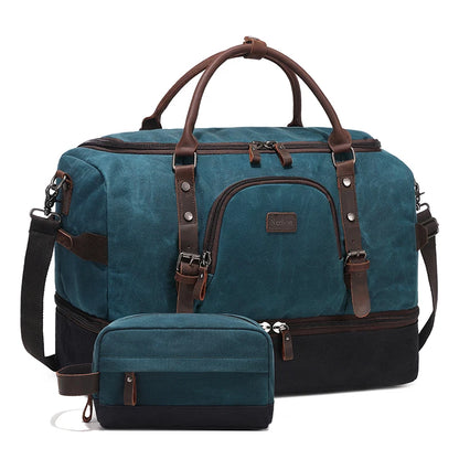Nerlion Weekender Travel Bag Canvas Carry on Duffel Luggage Bag with Separate Shoe Compartment Overnight Bag for Men Women