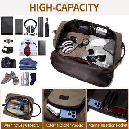 Nerlion Weekender Travel Bag Canvas Carry on Duffel Luggage Bag with Separate Shoe Compartment Overnight Bag for Men Women