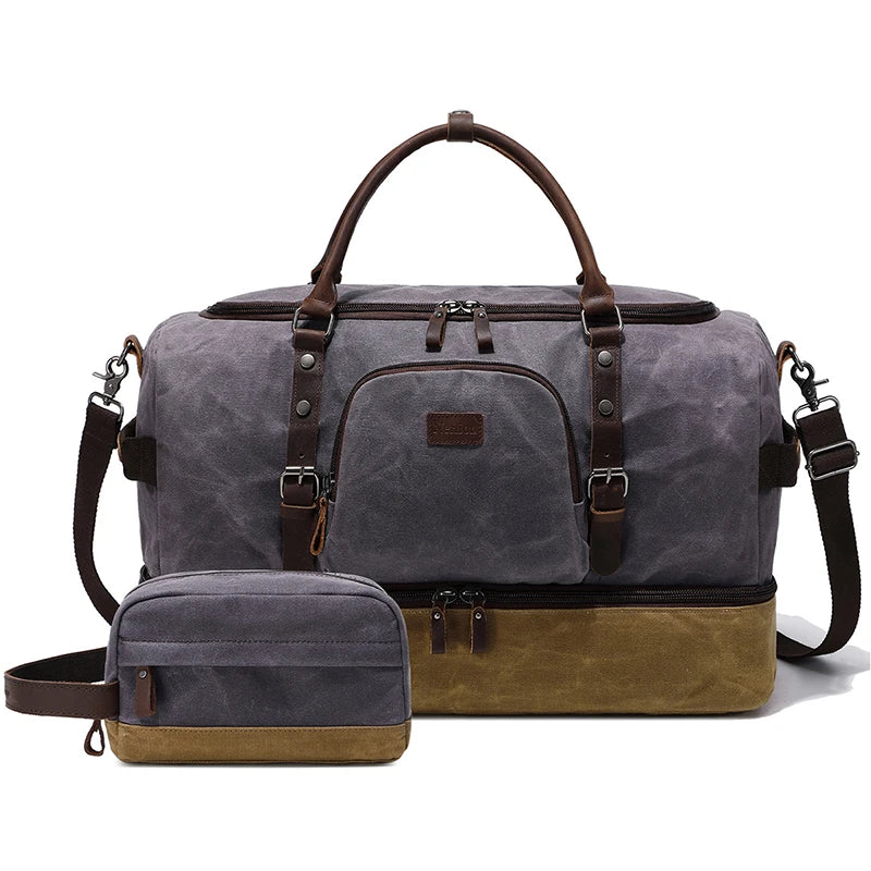 Nerlion Weekender Travel Bag Canvas Carry on Duffel Luggage Bag with Separate Shoe Compartment Overnight Bag for Men Women