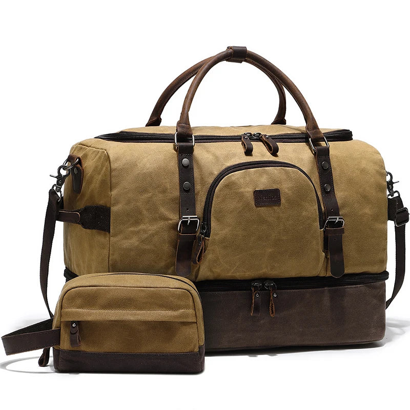 Nerlion Weekender Travel Bag Canvas Carry on Duffel Luggage Bag with Separate Shoe Compartment Overnight Bag for Men Women