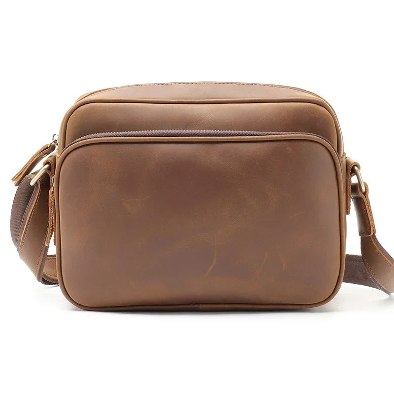 New 100% Cowhide Men's Crazy Horse leather shoulder 10.2" Casual large-capacity messenger Crossbody Bag Handbags