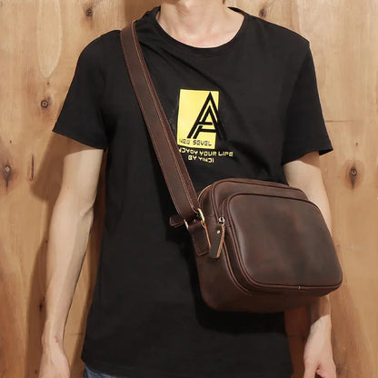 New 100% Cowhide Men's Crazy Horse leather shoulder 10.2" Casual large-capacity messenger Crossbody Bag Handbags