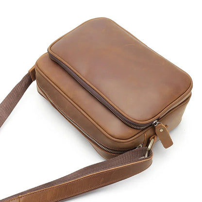 New 100% Cowhide Men's Crazy Horse leather shoulder 10.2" Casual large-capacity messenger Crossbody Bag Handbags