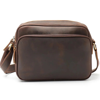 New 100% Cowhide Men's Crazy Horse leather shoulder 10.2" Casual large-capacity messenger Crossbody Bag Handbags