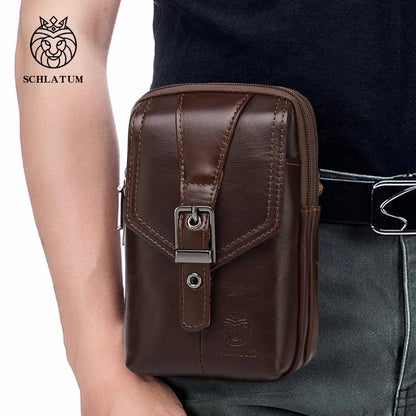 New 100% Genuine Leather Male Pack Phone Pouch s Waist Men's Small chest Shoulder Belt Bag Hook fanny pack