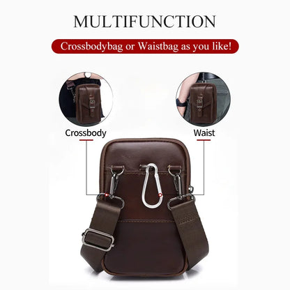 New 100% Genuine Leather Male Pack Phone Pouch s Waist Men's Small chest Shoulder Belt Bag Hook fanny pack