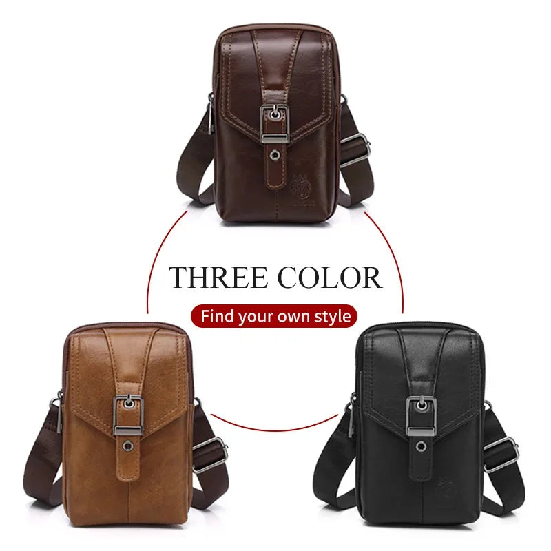 New 100% Genuine Leather Male Pack Phone Pouch s Waist Men's Small chest Shoulder Belt Bag Hook fanny pack