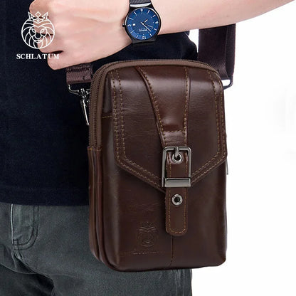New 100% Genuine Leather Male Pack Phone Pouch s Waist Men's Small chest Shoulder Belt Bag Hook fanny pack