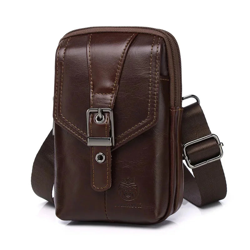 New 100% Genuine Leather Male Pack Phone Pouch s Waist Men's Small chest Shoulder Belt Bag Hook fanny pack