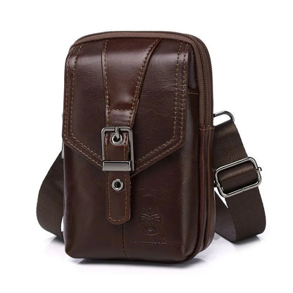 New 100% Genuine Leather Male Pack Phone Pouch s Waist Men's Small chest Shoulder Belt Bag Hook fanny pack
