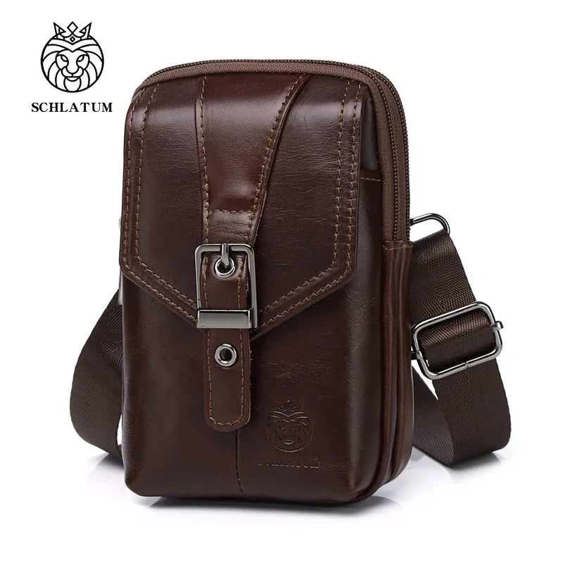 New 100% Genuine Leather Male Pack Phone Pouch s Waist Men's Small chest Shoulder Belt Bag Hook fanny pack