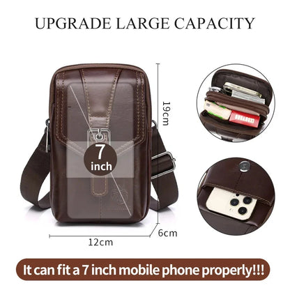 New 100% Genuine Leather Male Pack Phone Pouch s Waist Men's Small chest Shoulder Belt Bag Hook fanny pack