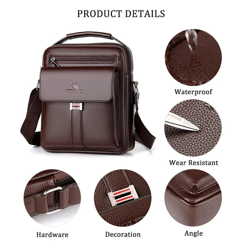 New 2 Styles Large-capacity Shoulder Leather Men's Messenger Business Commuter Handbag Waterproof Wear-resistant Bags