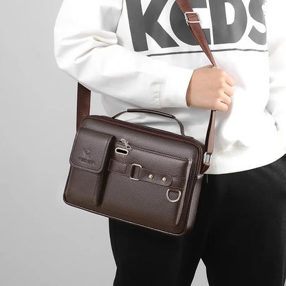 New 2 Styles Large-capacity Shoulder Leather Men's Messenger Business Commuter Handbag Waterproof Wear-resistant Bags