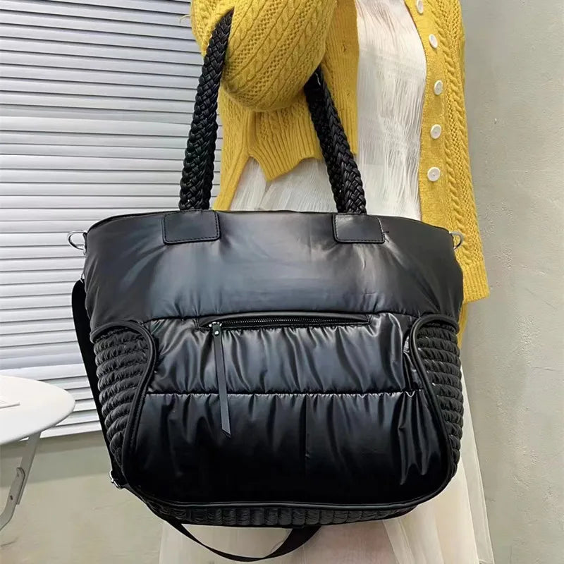 New 2023 Winter space bale Designer HandBag Woman Casual Cotton Bag Down Feather Lady Shoulder Bag sac a mian femme Bolsos Mujer