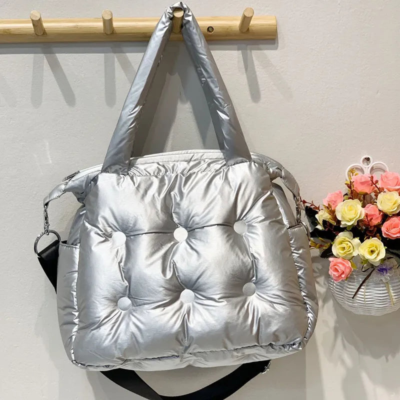 New 2023 Winter space bale Designer HandBag Woman Casual Cotton Bag Down Feather Lady Shoulder Bag sac a mian femme Bolsos Mujer