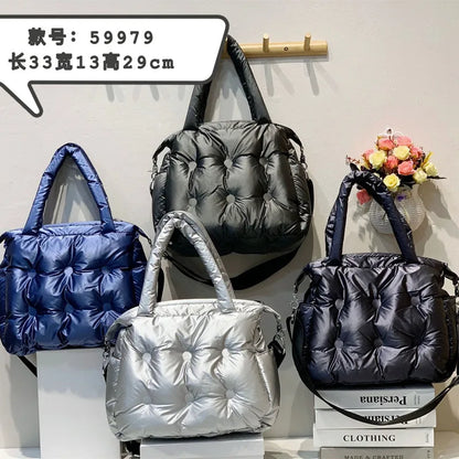 New 2023 Winter space bale Designer HandBag Woman Casual Cotton Bag Down Feather Lady Shoulder Bag sac a mian femme Bolsos Mujer
