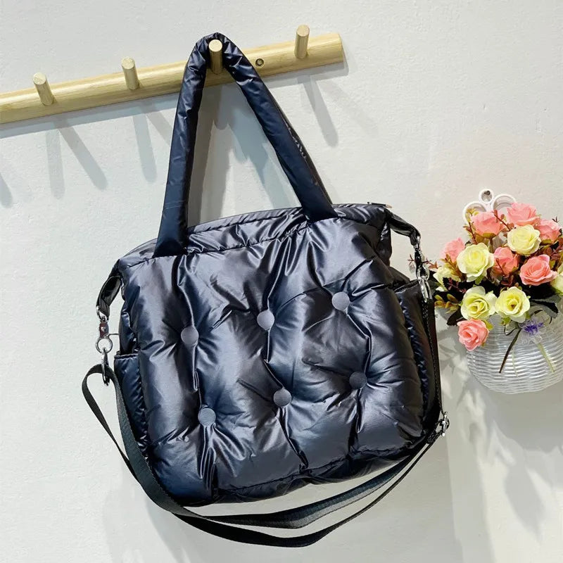 New 2023 Winter space bale Designer HandBag Woman Casual Cotton Bag Down Feather Lady Shoulder Bag sac a mian femme Bolsos Mujer