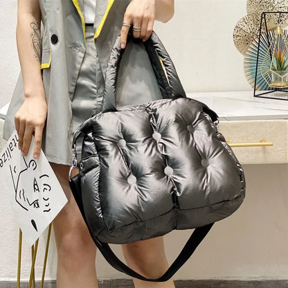 New 2023 Winter space bale Designer HandBag Woman Casual Cotton Bag Down Feather Lady Shoulder Bag sac a mian femme Bolsos Mujer