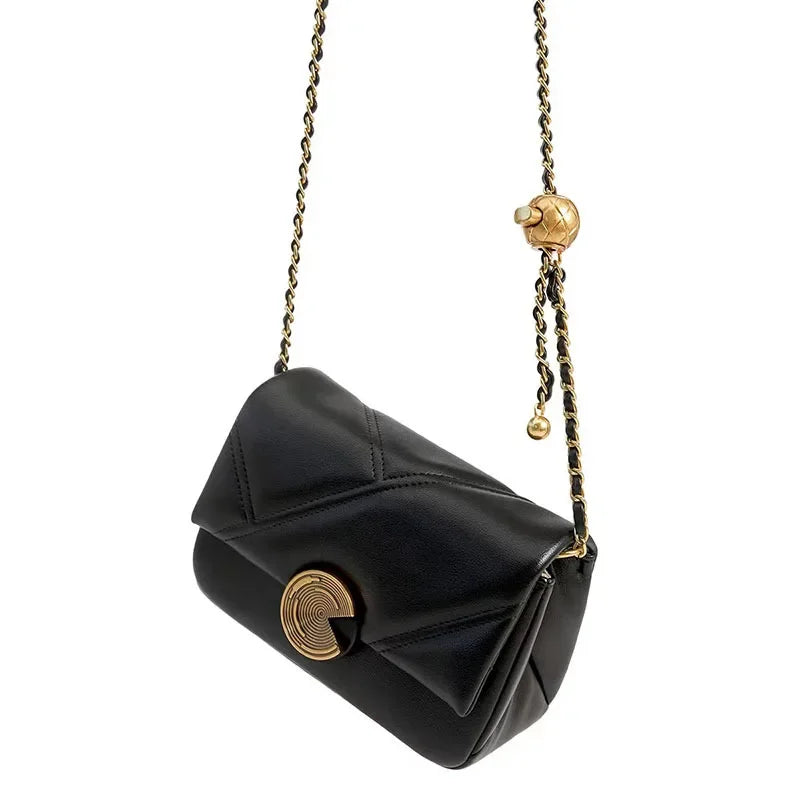 New 2024 Cowhide Women's Bag Rhombus Chain Bags Women's High-end Single Shoulder Genuine Leather Crossbody Bag Luxury Bag