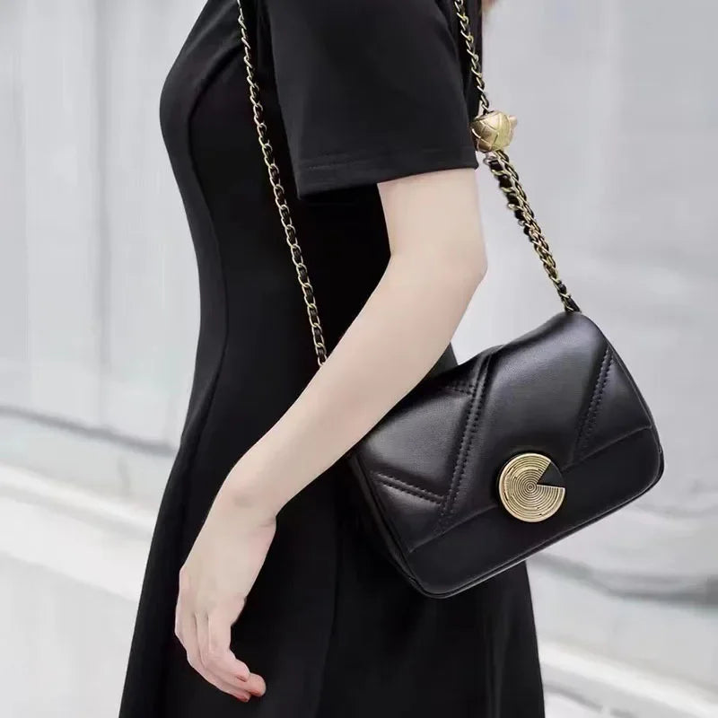 New 2024 Cowhide Women's Bag Rhombus Chain Bags Women's High-end Single Shoulder Genuine Leather Crossbody Bag Luxury Bag