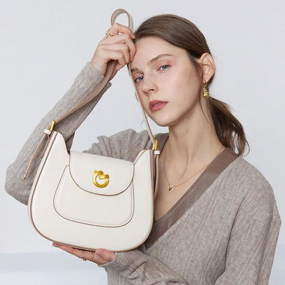 New 2024 Versatile Saddle Bag Cowhide Niche Genuine Leather Women's Bag Shoulder Crossbody Bag Designer Bags Luxury