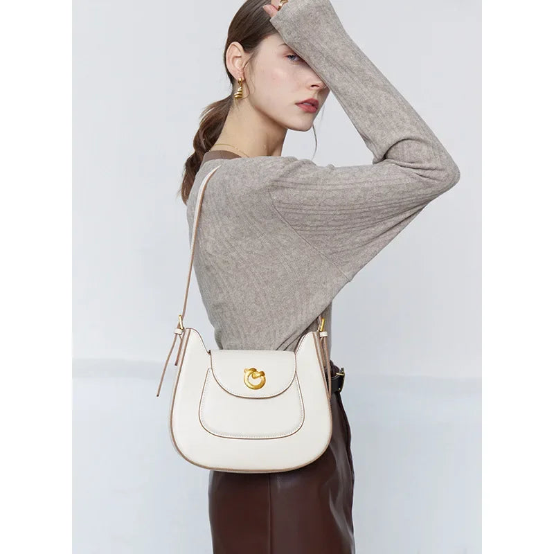 New 2024 Versatile Saddle Bag Cowhide Niche Genuine Leather Women's Bag Shoulder Crossbody Bag Designer Bags Luxury
