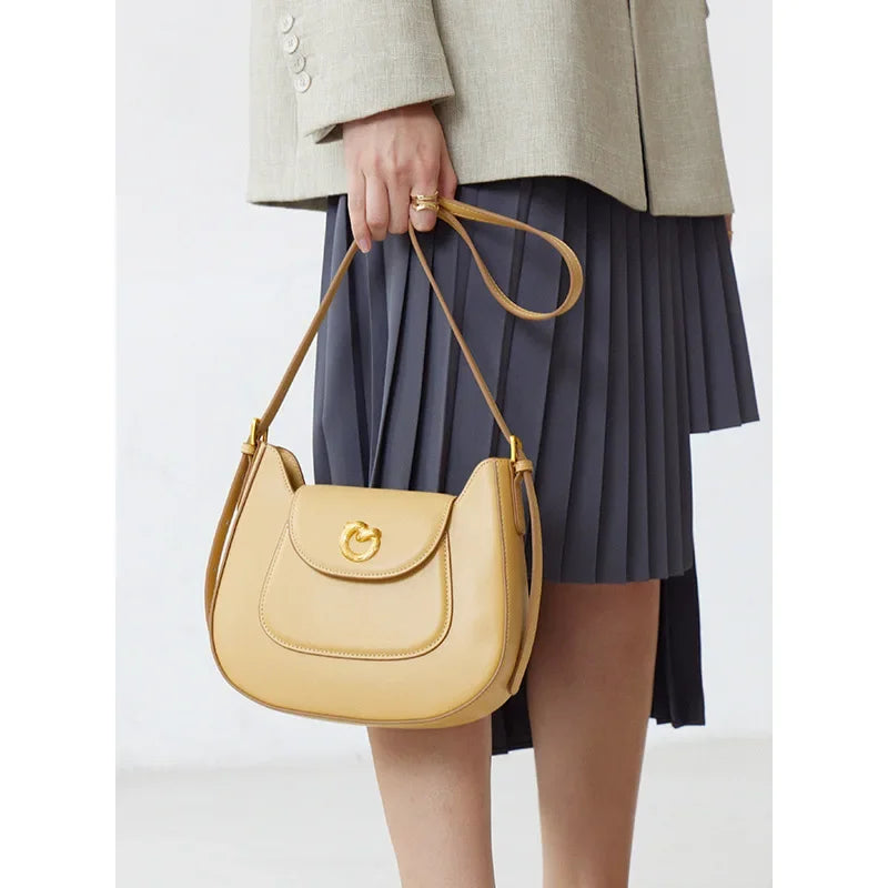 New 2024 Versatile Saddle Bag Cowhide Niche Genuine Leather Women's Bag Shoulder Crossbody Bag Designer Bags Luxury