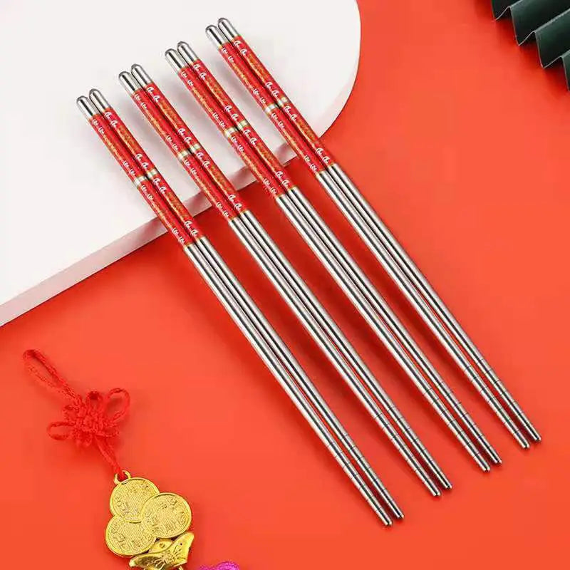 New 5/1 Pair Stainless Steel Chopsticks  Flower Patters Food Sticks Portable Reusable Chopsticks