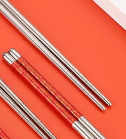 New 5/1 Pair Stainless Steel Chopsticks  Flower Patters Food Sticks Portable Reusable Chopsticks
