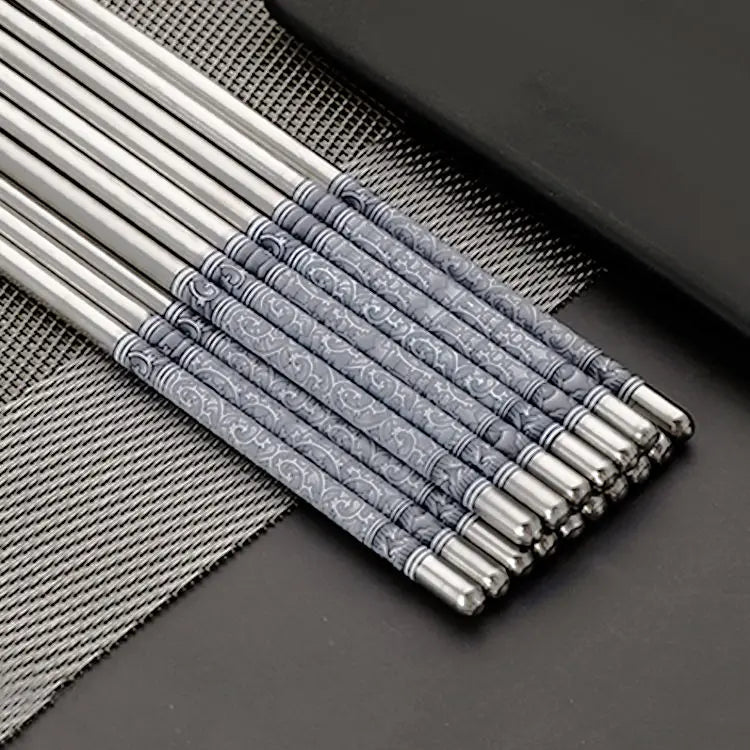 New 5/1 Pair Stainless Steel Chopsticks  Flower Patters Food Sticks Portable Reusable Chopsticks