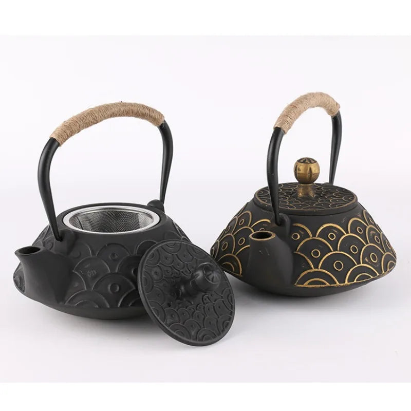 New 7 Chioces Cast Iron Teapot Set Japanese Tea Pot Tetsubin Kettle Enamel 900ml Kung Fu Infusers Metal Net Filter Cooking Tools