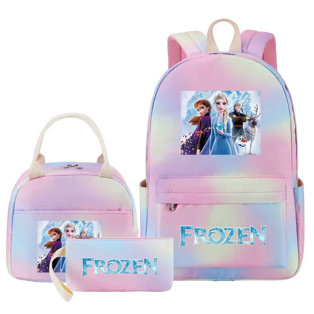 New Alsa Anna Princess Girls Kids Pen Lunch Bags Bookbags 3 Pcs Women Teenagers Schoolbags Travel Laptop Rainbow Backpack